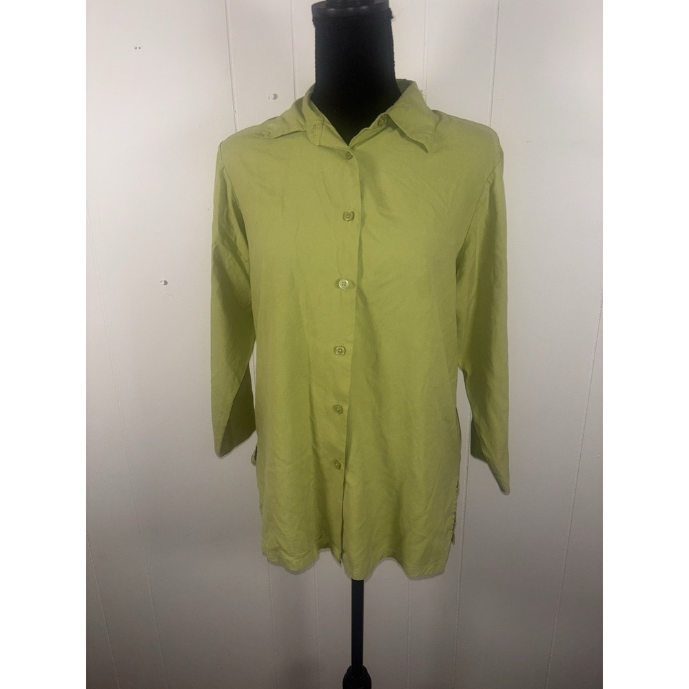 wintersilks‎ green button up blouse womens silk medium